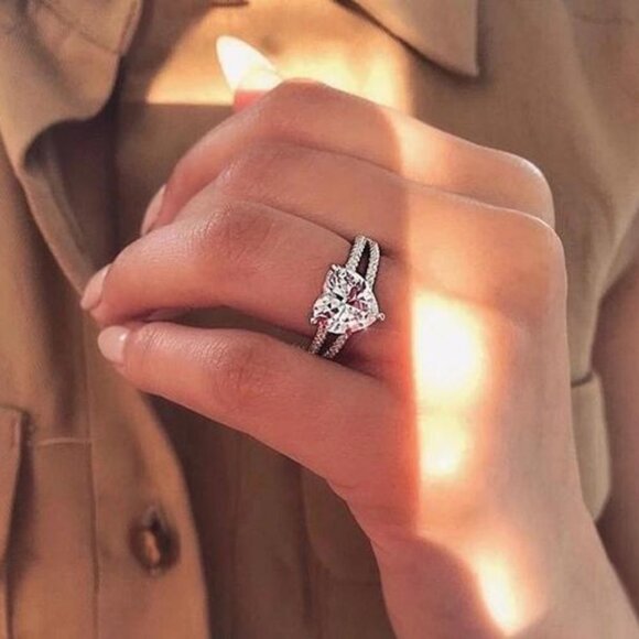 Sweet Pure CZ Double Layer Diamonds Lovely Heart Rings for Women, P1123 - Picture 4 of 6